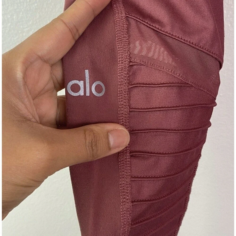 Alo Yoga Women's High-Waist Mesh Mauve Pink Moto Leggings SZ XS